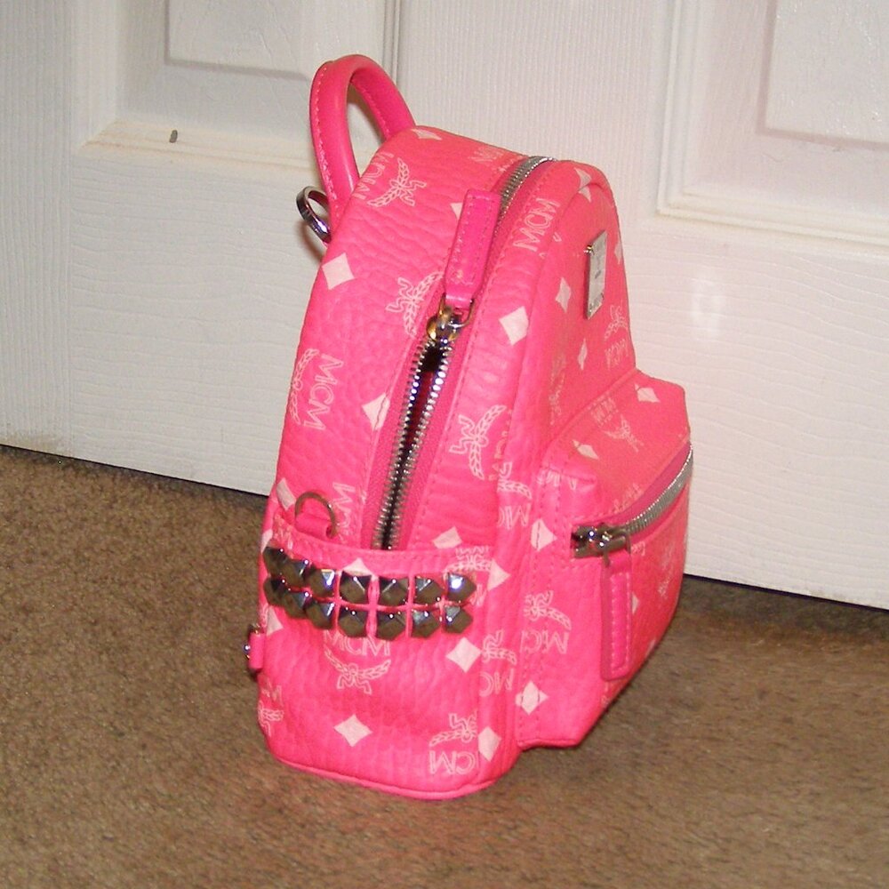 RARE Authentic MCM Neon Pink Mini backpack Crossbody bag - Picture 5 of 16